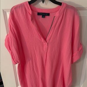 Tommy Hilfiger Coral Pink Gauze V-Neck Tunic Top